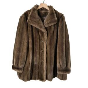Vintage 1960s Mink Fur Coat in Light Brown Button Front by Style VI Ltd., Size M